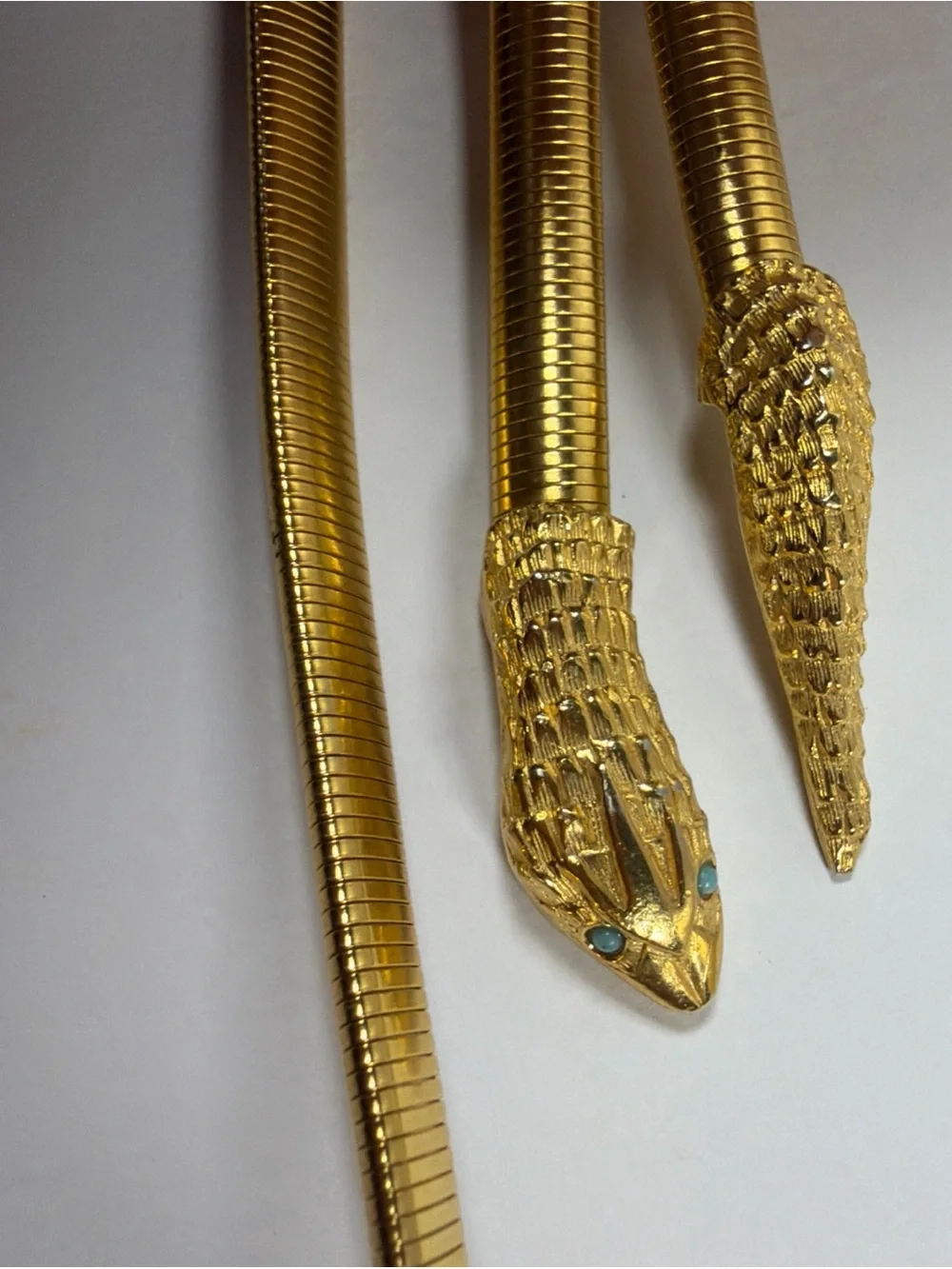 Vintage 60’s/70’s structural gold Snake Coil Belt Necklace Women Jewelry 60”Rare